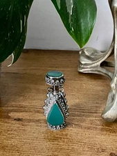 Vintage Ornate Silver Snuff Scent Perfume Bottle Malachite or Green Onyx Stones