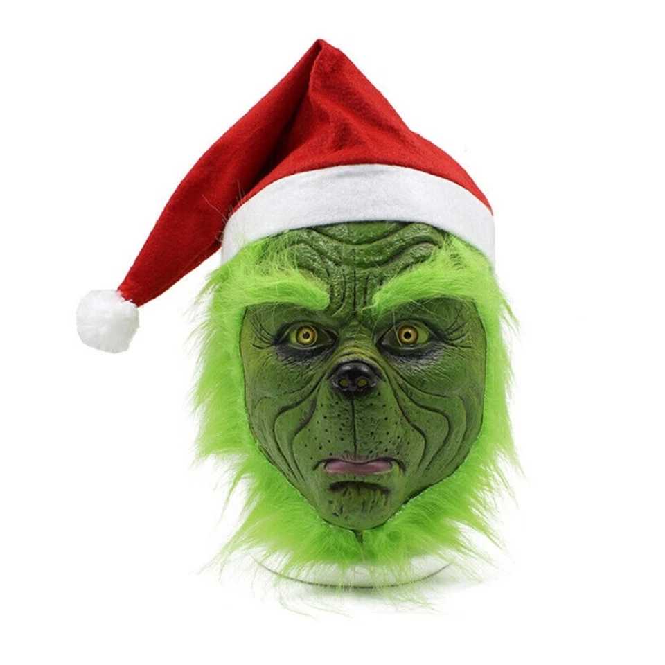 Máscara de cabeza completa para hombre El Grinch sombrero de látex casco película para adultos Navidad máscara de Navidad