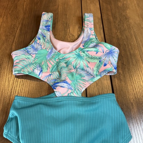 Art Class Girls' Floral Printed Tropical Twist Pink Teal Swimsuit Size XS (4/5) - Picture 9 of 11