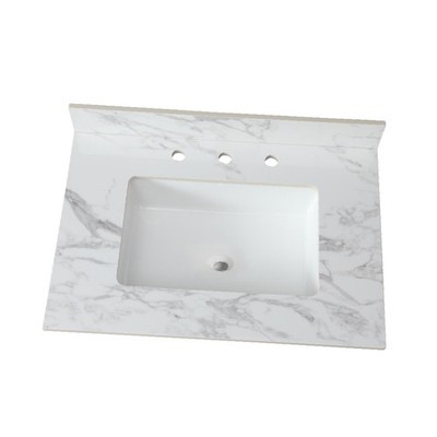 Sintered Stone Vanity Countertop with Rectangular Undermount Sink, Pre-Drilled