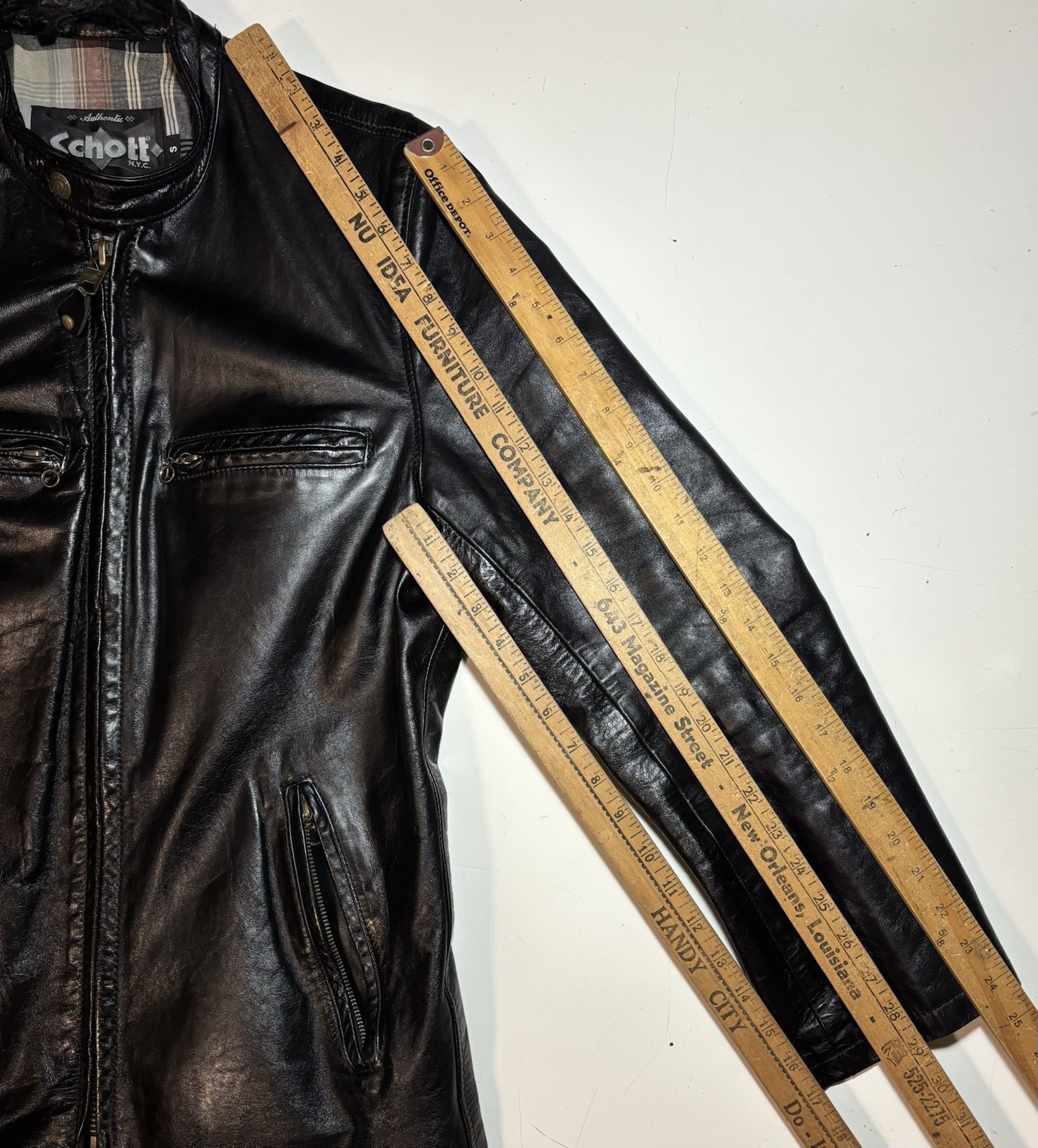 Schott NYC Black Leather Cafe Racer Jacket Men’s Small Made In USA Dean Classic