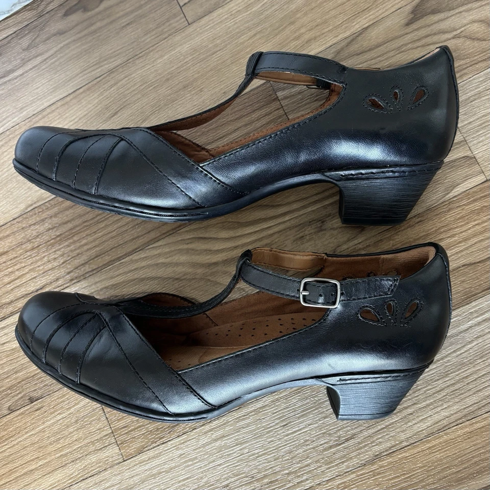 Zapatos de salón Rockport Cobb Hill Angelina correa en T cuero negro Mary Jane talla 9,5 cómodos Foto 3 de 4