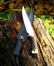 Handmade 14" Steel Hunting Bowie Knife Stag Resin Handle with Leather Sheath
