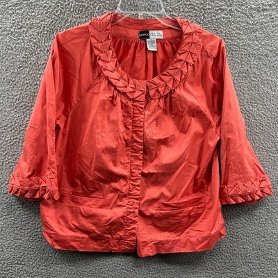 Womens Minimalist Cropped Jacket XL Salmon Origami Pleat Snap Front Artsy Casual