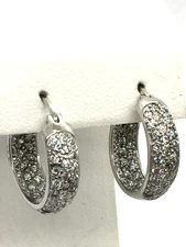 925 Silver Multi Cluster In Out CZ Hoop Hinged Earrings Sterling 20 mm