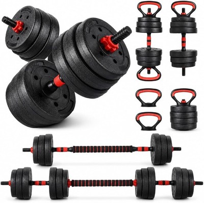 5-in-1 45lbs/55lbs/66lbs Adjustable Dumbbell Set for Home Gym Barbell Kettlebell
