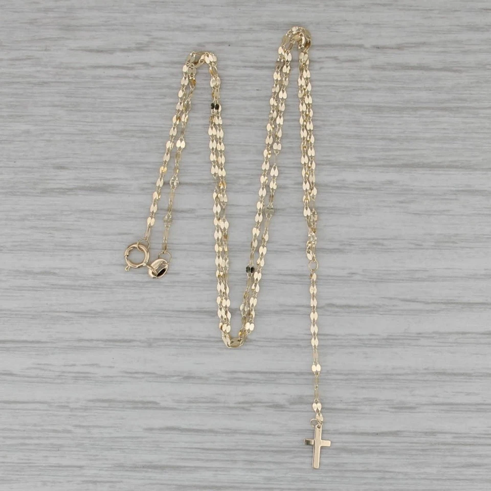 Cross Lariat Necklace 14k Yellow Gold 17" Mirror Chain - Image 3 of 4