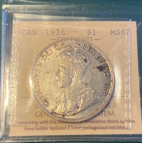 ICCS MS 62 - Canada - 1936 - 1 Dollar -silver Melt Value $82.13- BiD LOW START!