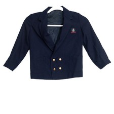 Navy Blue Size 7 Boys Double-Breasted Blazer With Gold Buttons  Embroidered Cre