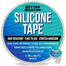 White Heavy Duty Silicone Tape, Self-Fusing Rubber Hose 40 Ft x 1 in, 