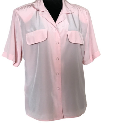 VTG 70s Alyssa Carr Button-Down Blouse, Short-Sleeved Lightweight Blouse Pink 12