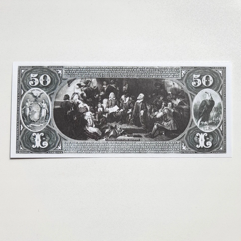 50 Dollars 1865 US New York National Currency Reproduction Banknote Fr US# 440 - Image 2 of 4