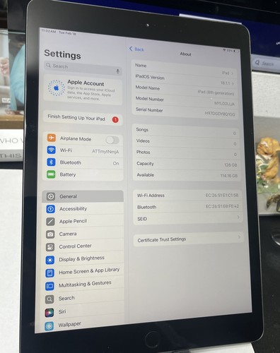 ⚠️READ DESCRIP.⚠️ Apple iPad 8th Gen 10.2" MYLD2LL/A128GB (Space Gray), #518 - Afbeelding 2 van 5