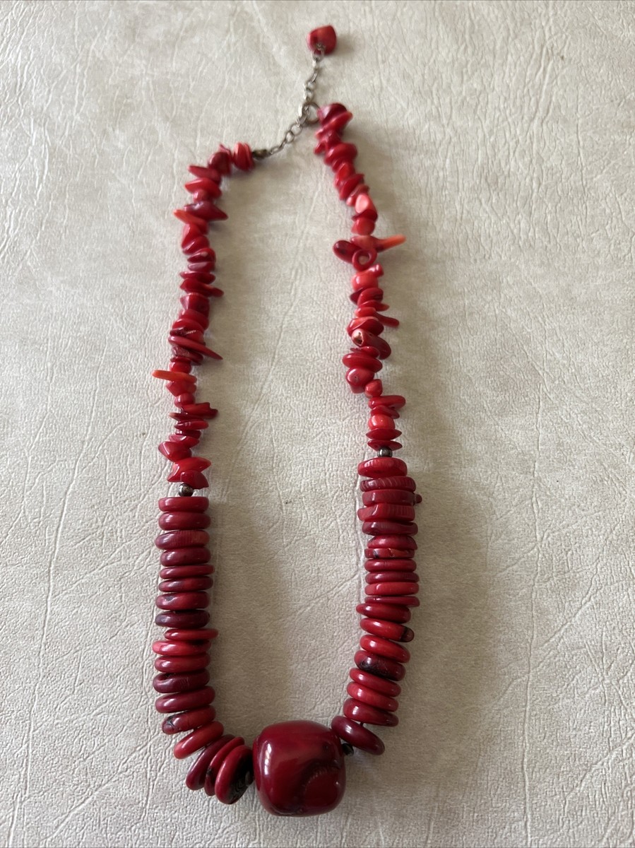 Vintage Natural Red Coral Sterling Silver Chunky Necklace, 71