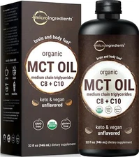 Micro Ingredients Organic MCT Oil 32 fl oz | C8 + C10 Fatty Acids from Coconu...