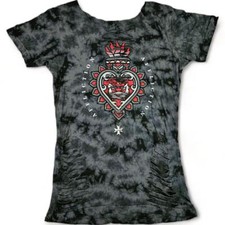 New Women's Affliction Black Label Biker Tattoo Live Fast T-Shirt Tee Top XS-L