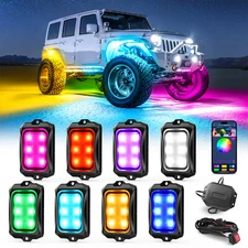 MICTUNING C2 8 Pods RGB+IC LED Rock Lights Kit Offroad Lamp Underglow Lights US