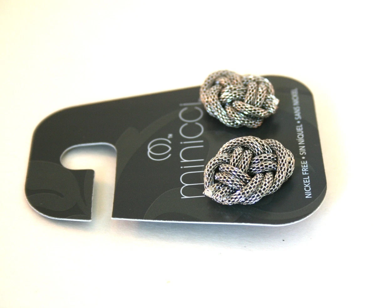 Minicci silver tone mesh love knot stud earrings 1