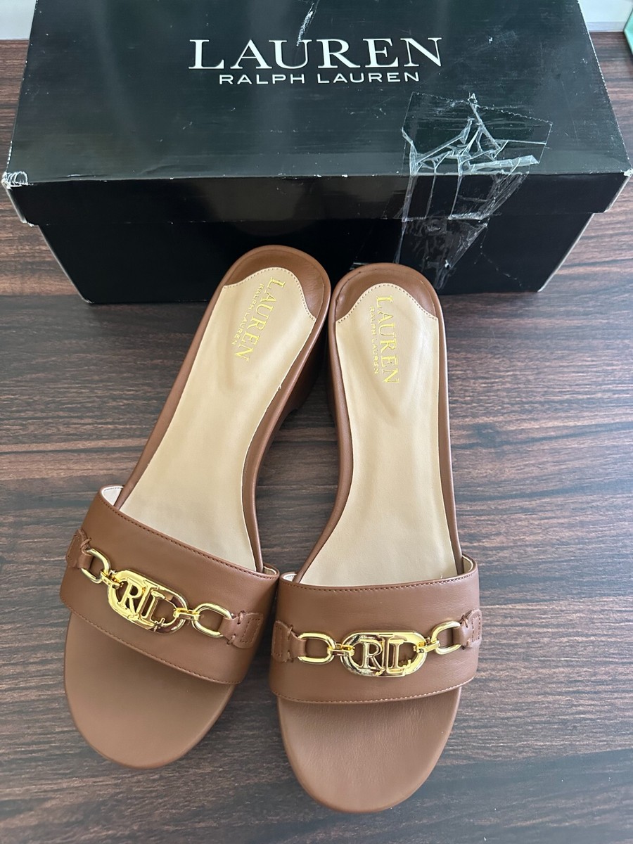LAUREN RALPH LAUREN ゴールド ローファー EU 38.5 NIB Authentic RALPH LAUREN ROXANNE Black Soft Nappa Leather Gold