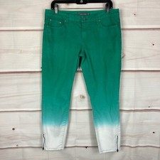 PrAna Jeans Womens 10 30 Skinny Green Ombre Ankle Zip Mid Rise Denim Crop