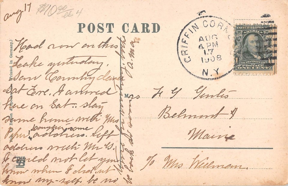 1908 Edgewood Hotel Switzerland Lake Fleischmanns NY post card Delaware