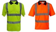 HI VIZ VIS POLO T SHIRT REFLECTIVE TAPE SAFETY WORK WEAR PPE BS EN471 SITE WORK