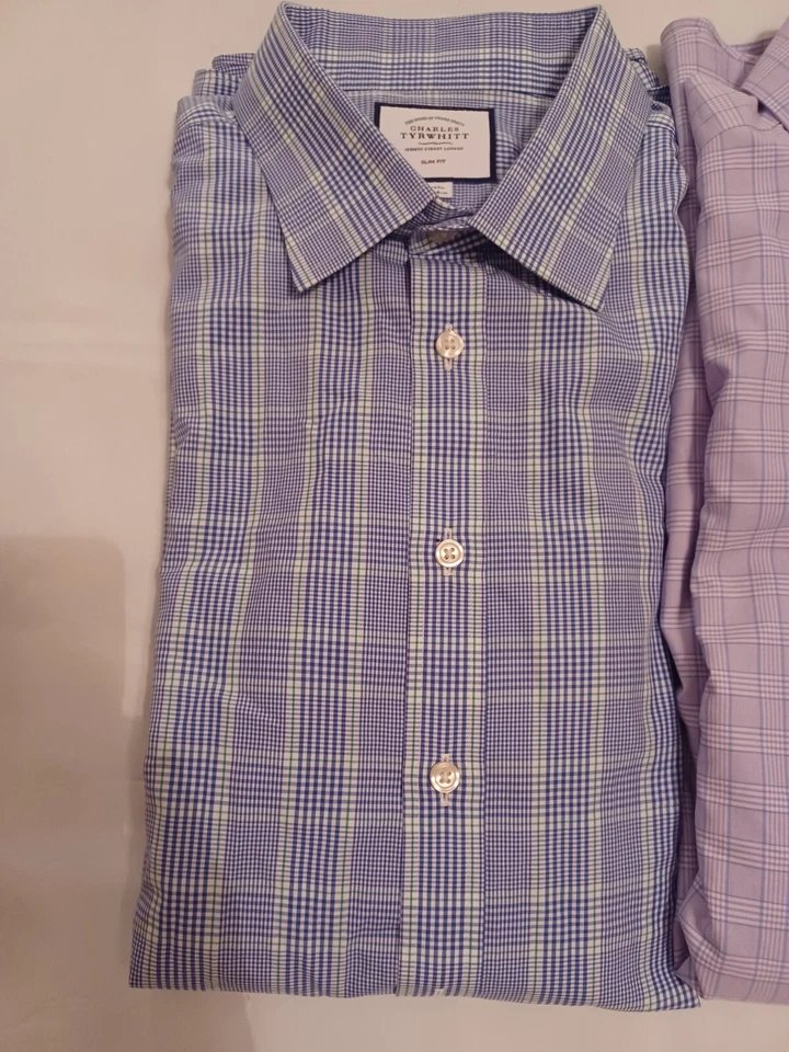 Lote (3) Camisa de Vestir Charles Tyrwhitt Para Hombres 18 37 Puño Francés Calce Ajustado Cuadros Foto 2 de 4
