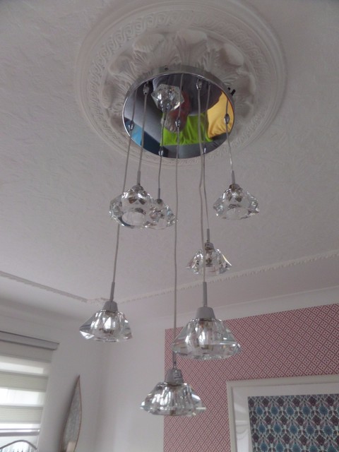 Next Beautiful Siena 7 Light Cer With Hand Cut Solid Clear Glass Pendant