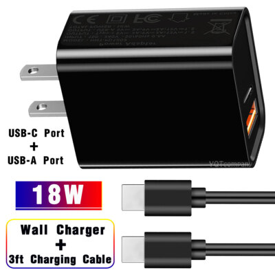 18W USB-C Fast Wall Charger Adapter + 3ft Cable For Motorola Edge 2024/50/40/30