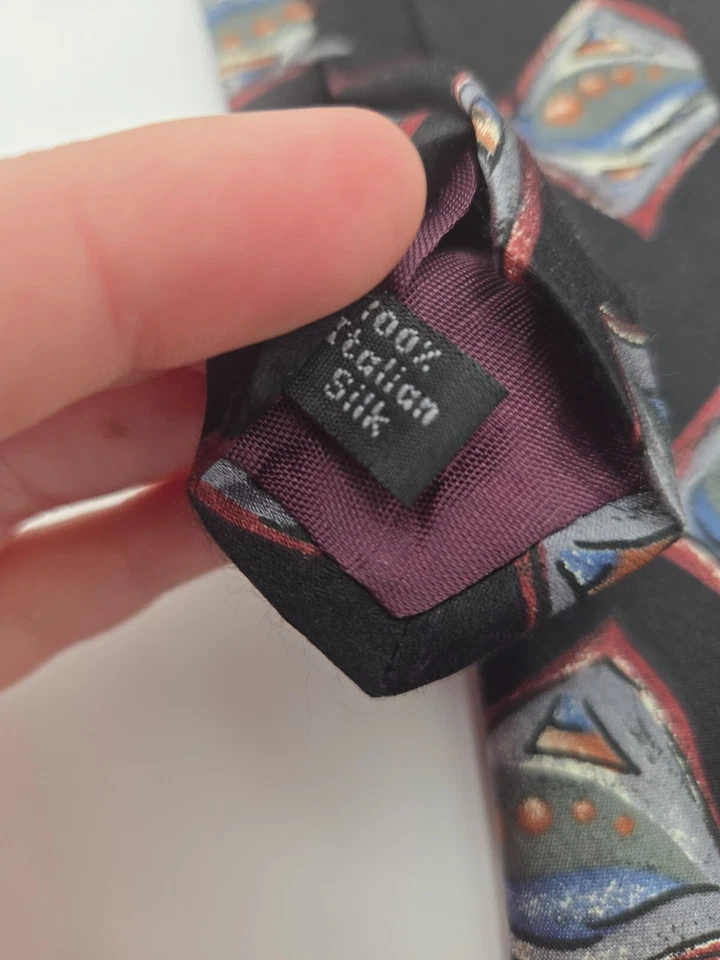 Halston III Corbata Para Hombre Seda Negra Geométrica Estampado Retro Prendas Clásicas para el Cuello Foto 3 de 4
