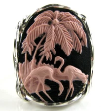 Pink Flamingo Cameo Ring Sterling Silver Jewelry 