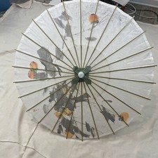 Handmade Vintage Japanese 32" Floral Painted Geisha Bamboo Paper Umbrella