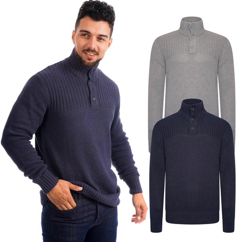 Mens Funnel Neck Jumper 1/4 Button 