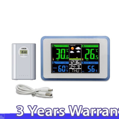 H168G 433MHz Wireless Weather Station Clock (White+Blue) with Horizontal Display
