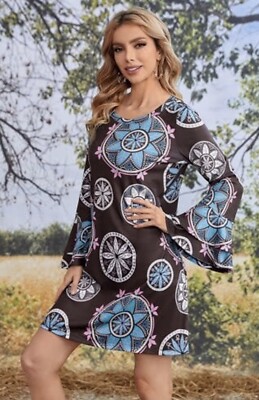 Plus Size Apparel Brown Turquoise Casual T-Shirt Fabric Dress for women,  XXL | eBay