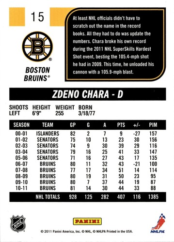 2011-12 All Star Fatest Shot O-Pee-Chee Zdeno Chara Boston Bruins #15 - Picture 2 of 2