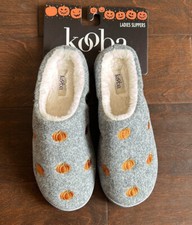Kooba Women  s Adult Gray Faux Fur Ladies Slippers Fall Pumpkins Sz XL 9.5-10.5