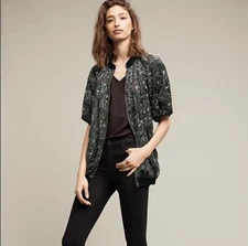 Anthropologie Not So Serious Pallavi Mohan Green Beaded Bomber Jacket Sz Large