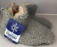 DEARFOAMS Memory Foam DF ADAPT Gray Sherpa Fuzzy SLIPPER BOOTIES Women's Sz 5/6