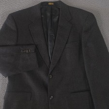 VINTAGE Austin Reed Blazer Mens 42R Gray Micro Check Pure New Wool 2-Button 90s