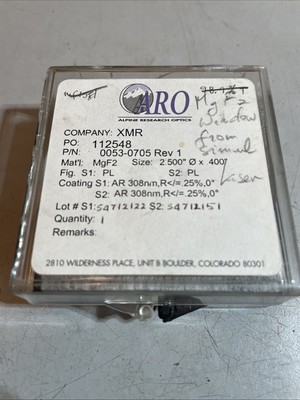 ARO Laser Optical Lens 0053-0705 AR Coating 2.5 x.4  MGF2
