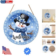 Welcome Winter Snowman Blue Sign for Front Door Christmas Snowflake Wood Door...