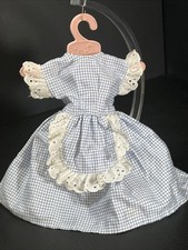 Vtg Doll Baby Clothes Ruffled Dress Blue  White Gingham Handmade 1950  s 8  