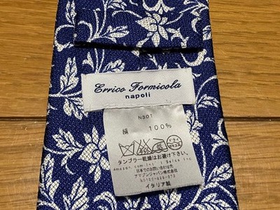 Errico Formicola Naples Silk Tie Navy Blue White Floral Botanical Italy