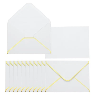 Enveloppe A6 100pcs pour cartes 4x6 bords ronds avec bordure dorée blanche - Photo 1/4