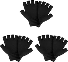 3 Pairs Half Finger Gloves for Men Women Teens Fingerless Winter Magic Black ...