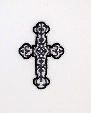 Black/Light Silver Cross Embroidered Iron on Patch/Religious/2.25