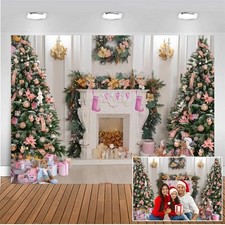 8X6FT Christmas Fireplace Theme Backdrop - Xmas Tree Gift  New Year Party Ba...