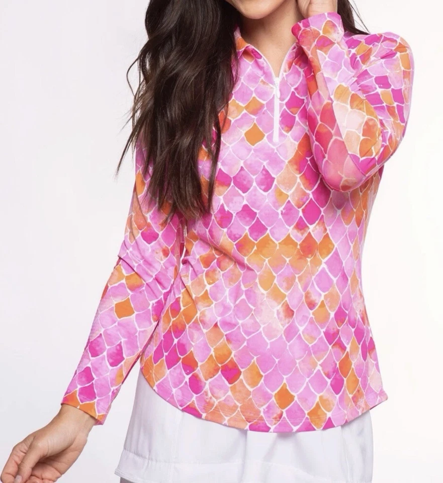 Top IBKUL Mujer Estampado Ariel UPF 50 Cuello Simulado Manga Larga Cremallera Talla M Rosa Naranja Foto 2 de 4