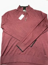 Men  s Michael Kors Merino wool Quarter zip Pullover, Burgundy Size L NWT